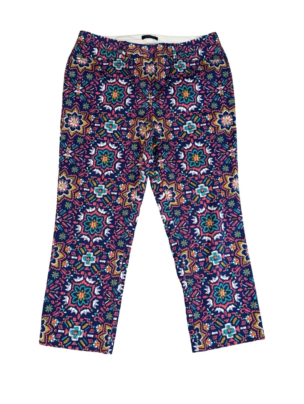 Lands’ End Women’s Pants Size 12 Mid Rise Straight Leg Floral Print Navy